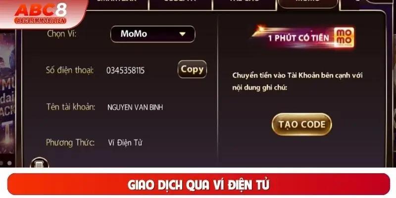 Giao dịch qua ví điện tử Giao dịch qua ví điện tử